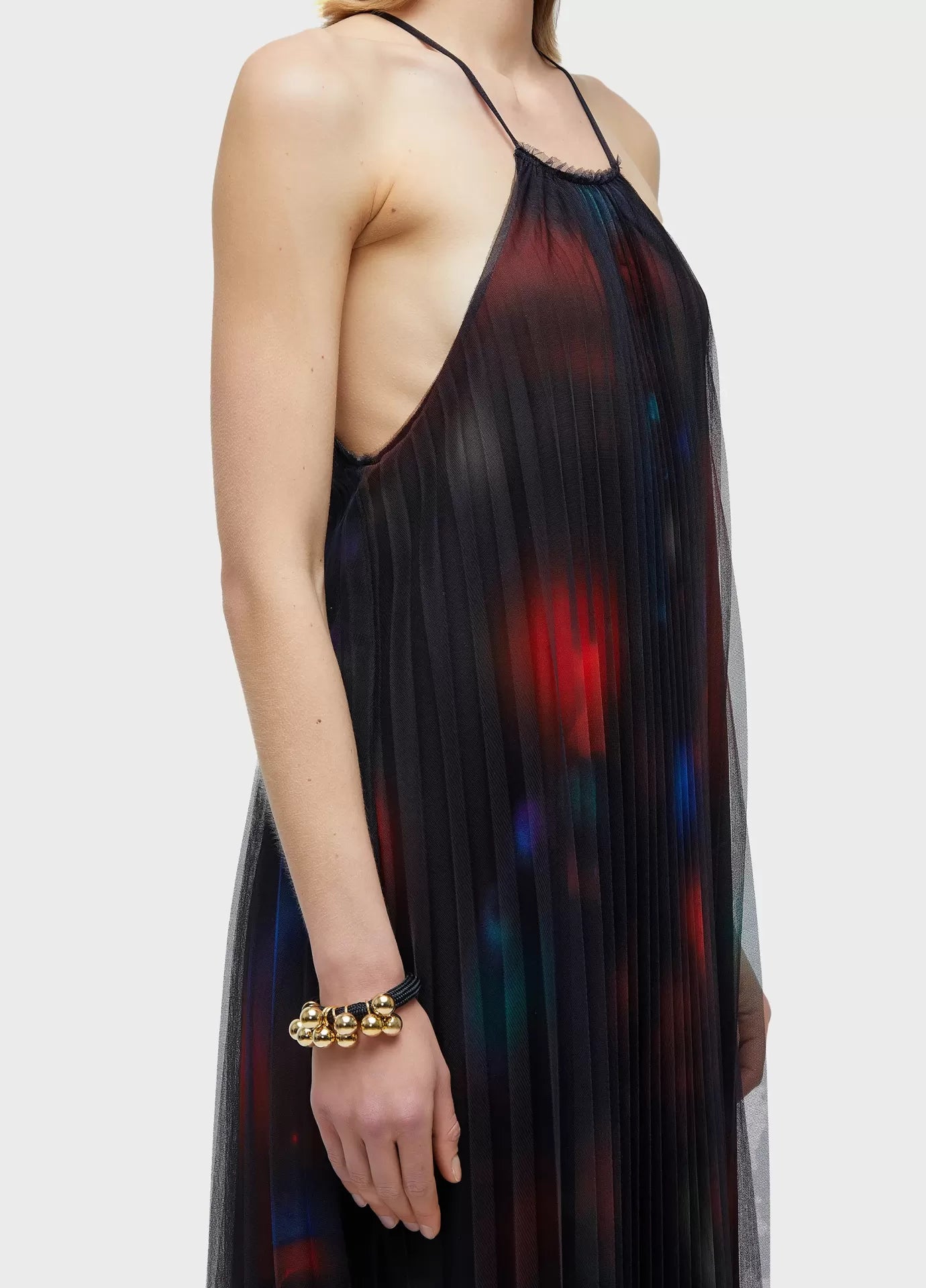 Vestido Longo Tule Plissado Rose Blur Osklen
