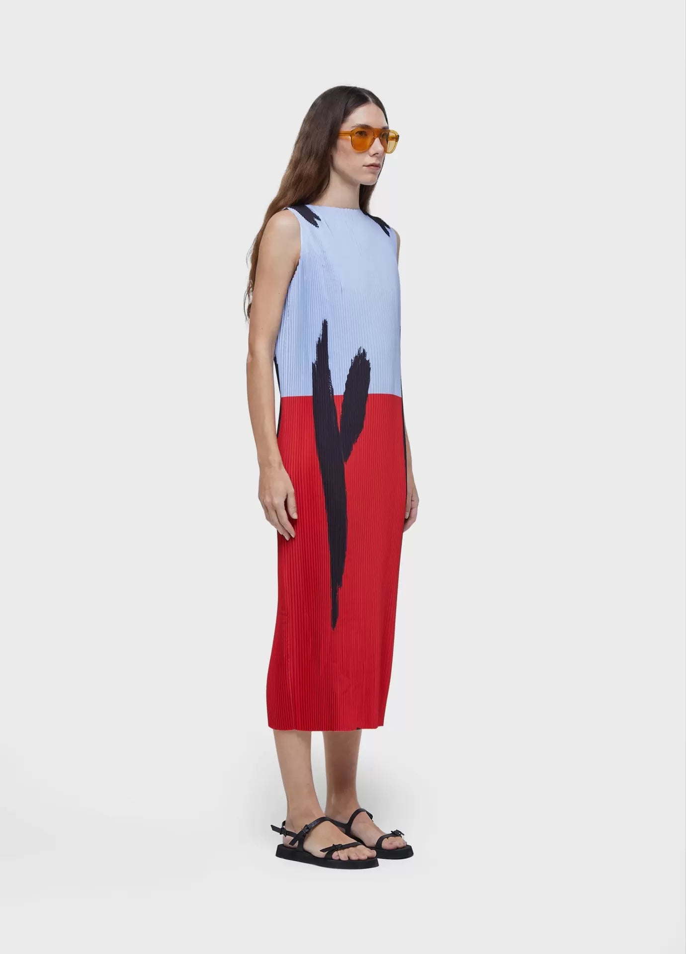 Vestido long plissado fiery