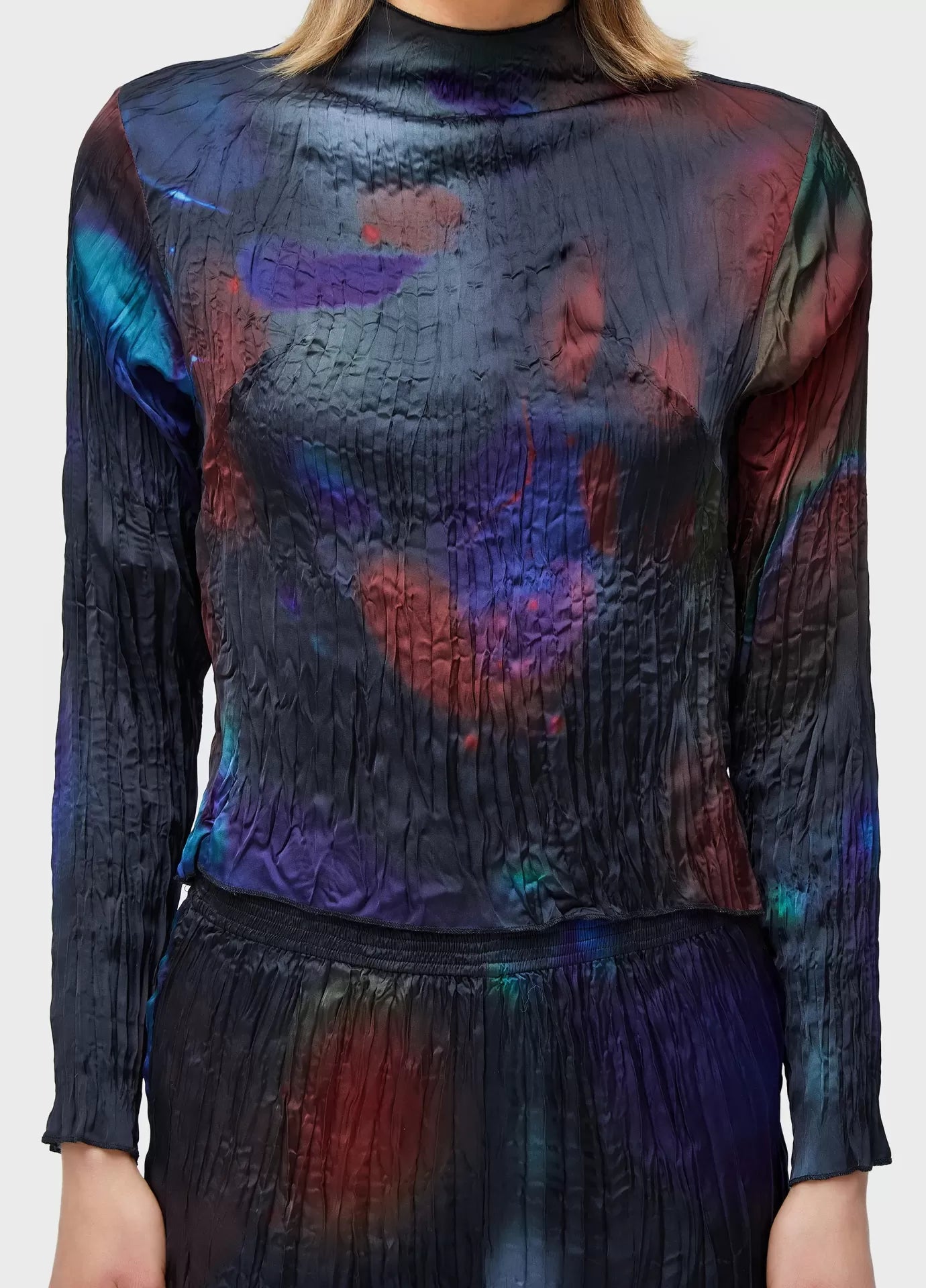 Blusa Wrinkled Satin Rose Blur Double Face Osklen