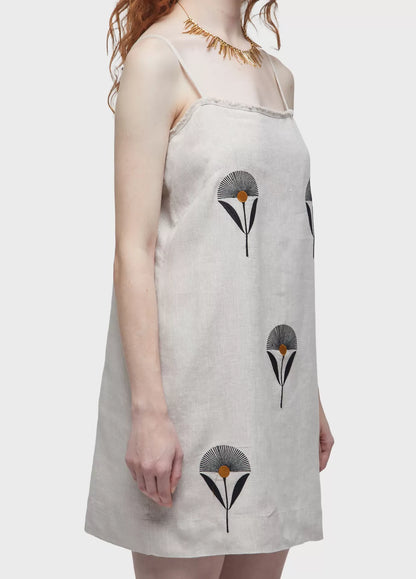 Vestido Alça Reto Bordado Sunflower Osklen