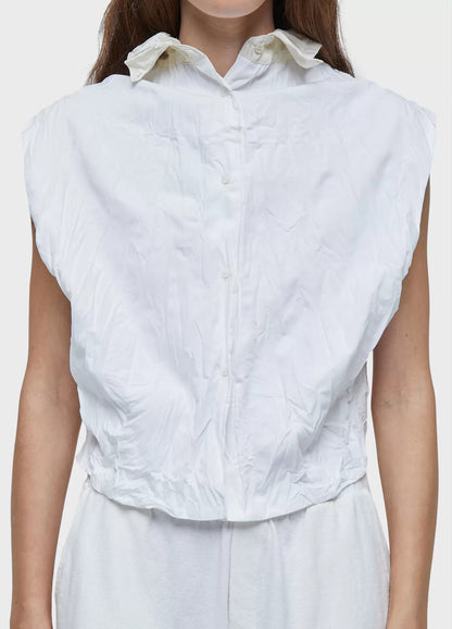 Camisa sleeveless wrinkledd satin + trico