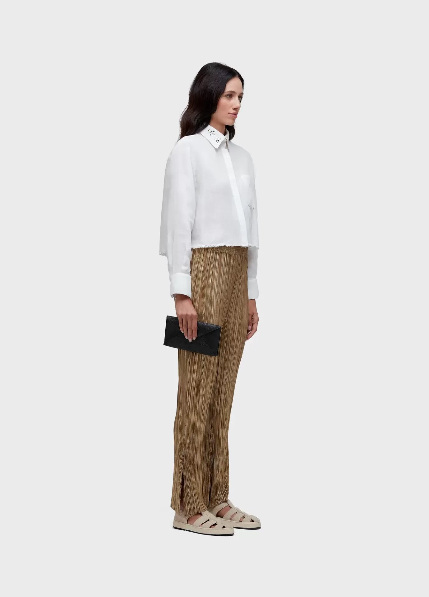 Calça Reta Plisse Gold Osklen