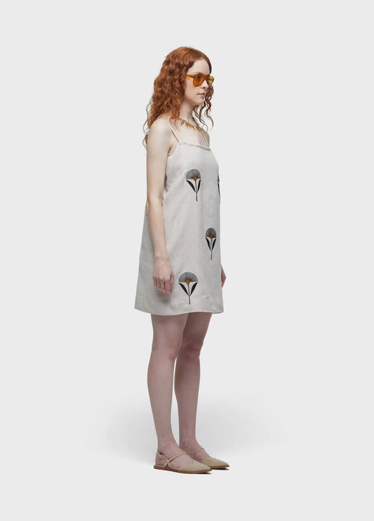 Vestido Alça Reto Bordado Sunflower Osklen