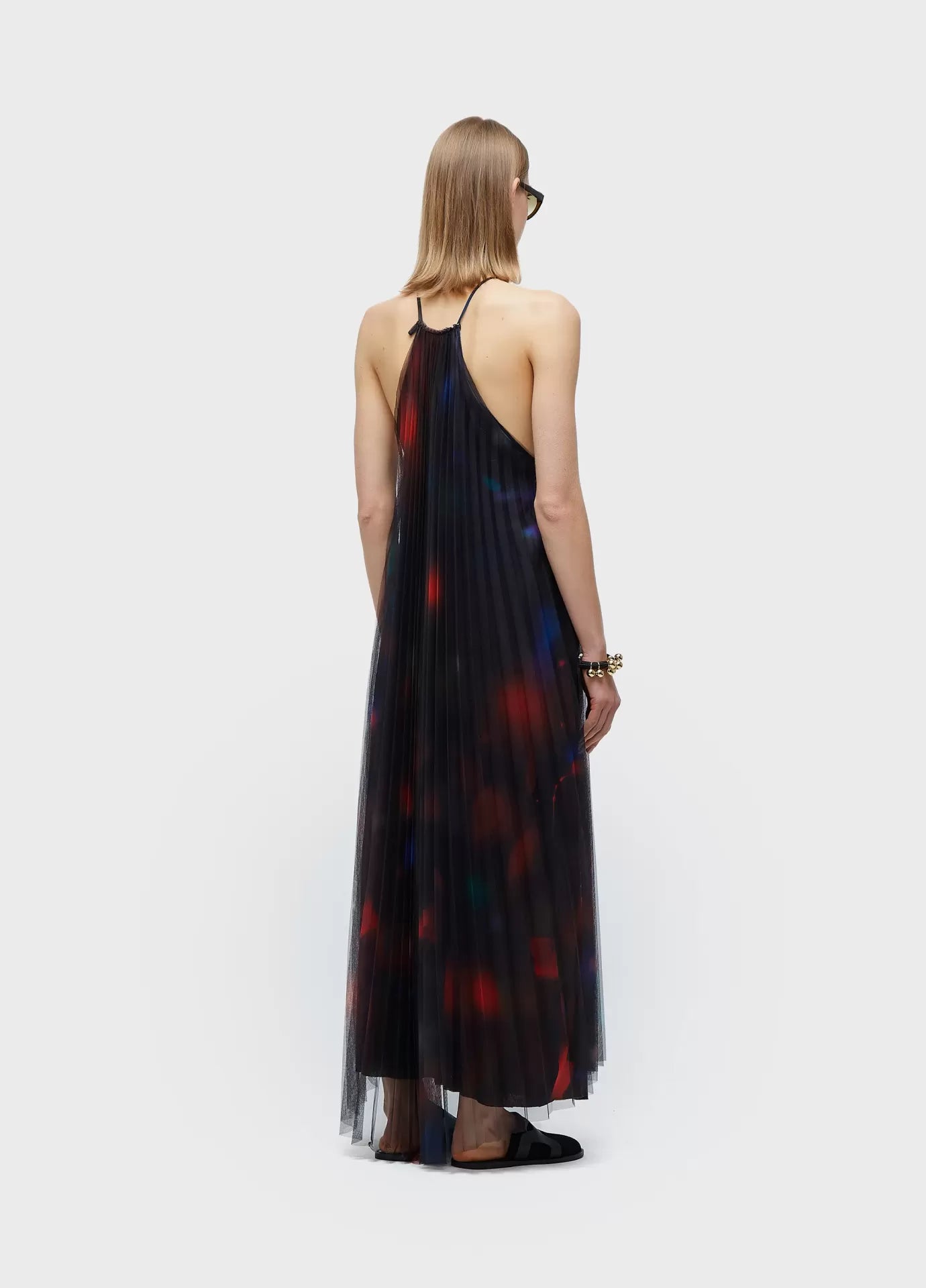 Vestido Longo Tule Plissado Rose Blur Osklen