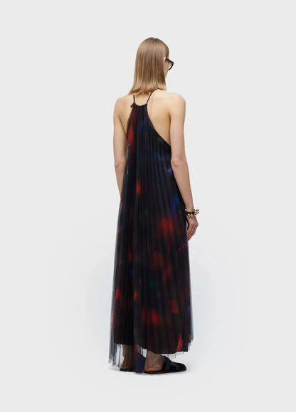 Vestido Longo Tule Plissado Rose Blur Osklen
